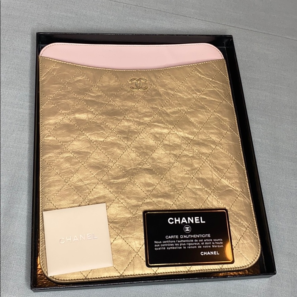 Chanel Metallic Gold IPad / Tablet Sleeve New